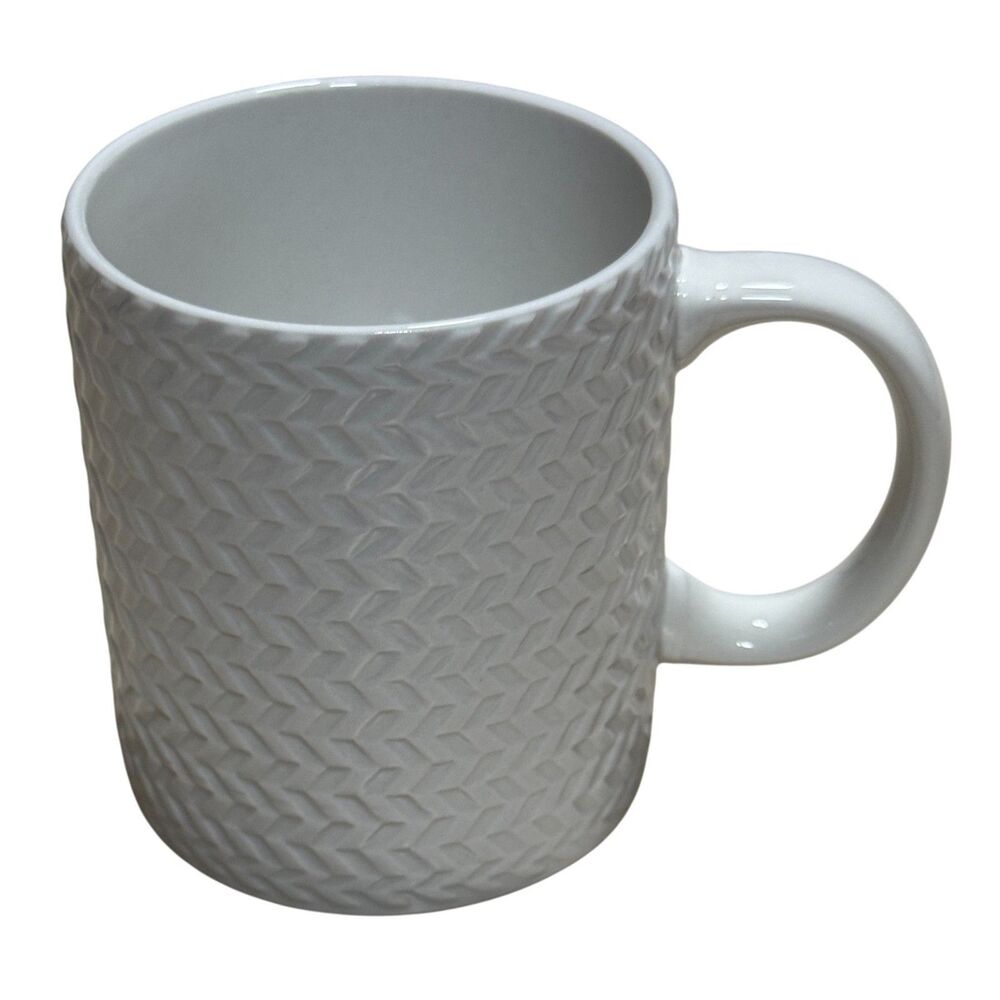 Pfaltzgraff Winston 12oz Coffee Mug White Embossed Chevron Basketweave Porcelain
